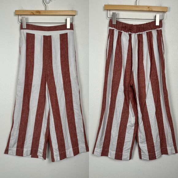 Madewell Huston Size XXS Linen Cotton Wide Leg Evely Stripe Pull On Crop Pants - Picture 3 of 13